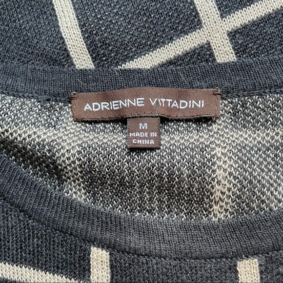 Adrienne Vittadini Sweater Knit Dress Gray Cream Windowpane Plaid Size Medium - Picture 6 of 11